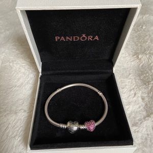 Pandora heart bracelet with pink heart charm